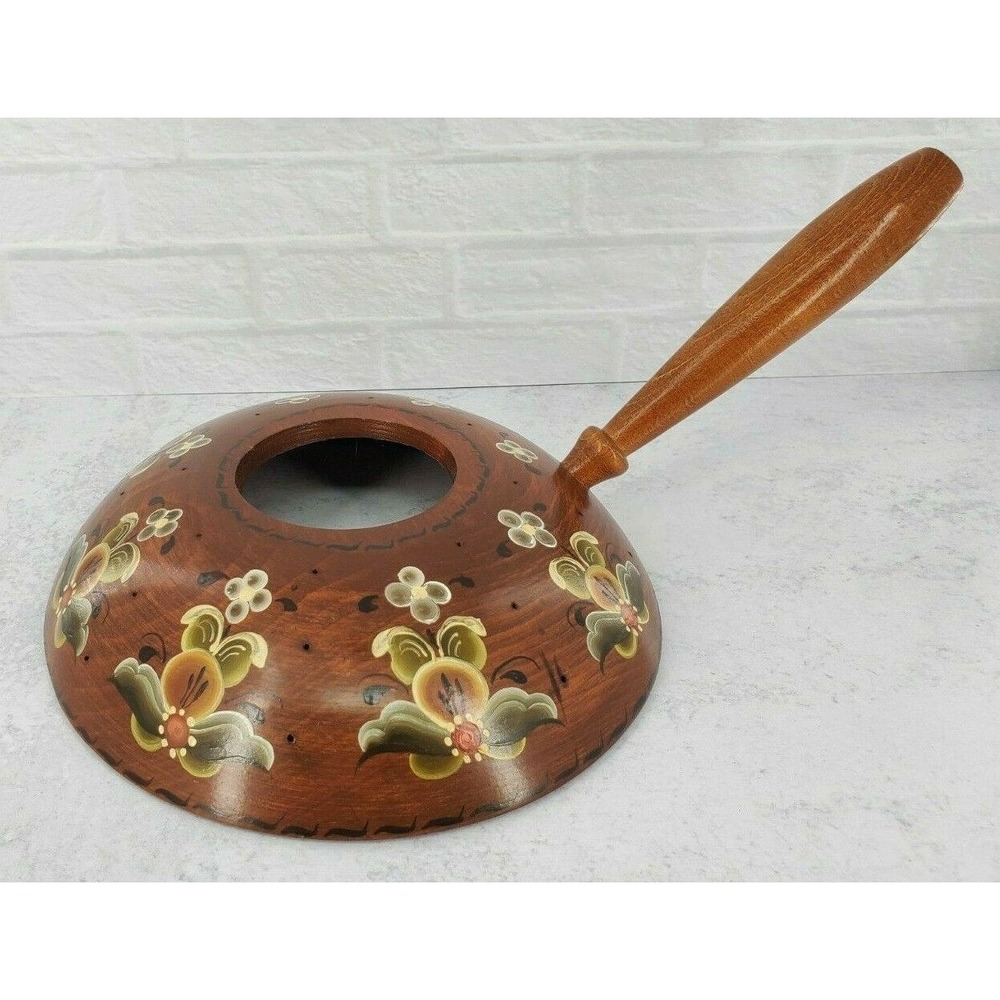 Vtg Wood Rosemaling‎ Hand Painted Wooden Toleware Appetizer Server Cottage Style